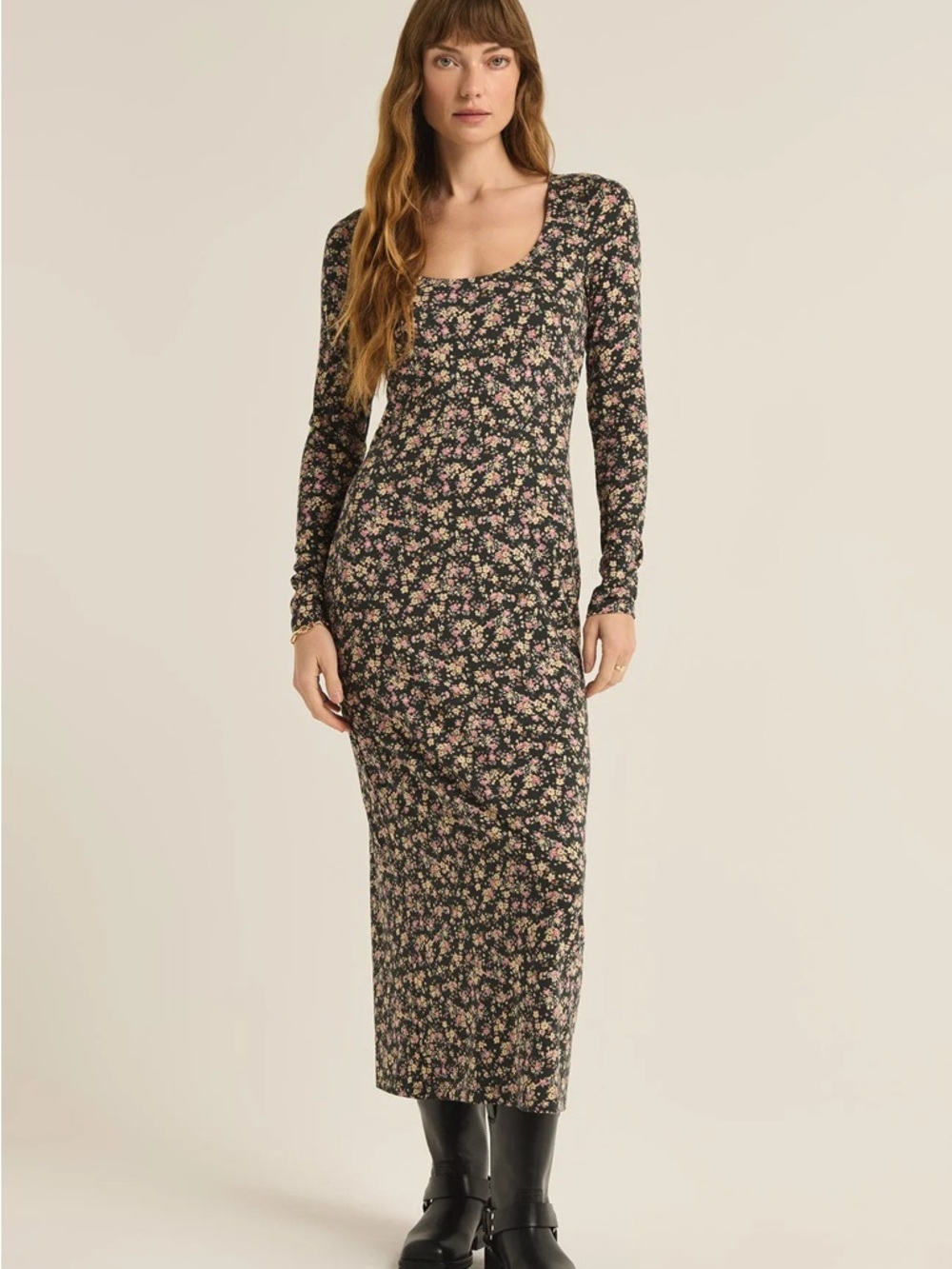 Z Supply Black Long-Sleeve Floral Dress